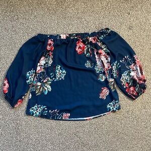 Floral Off-Shoulder Top - Navy